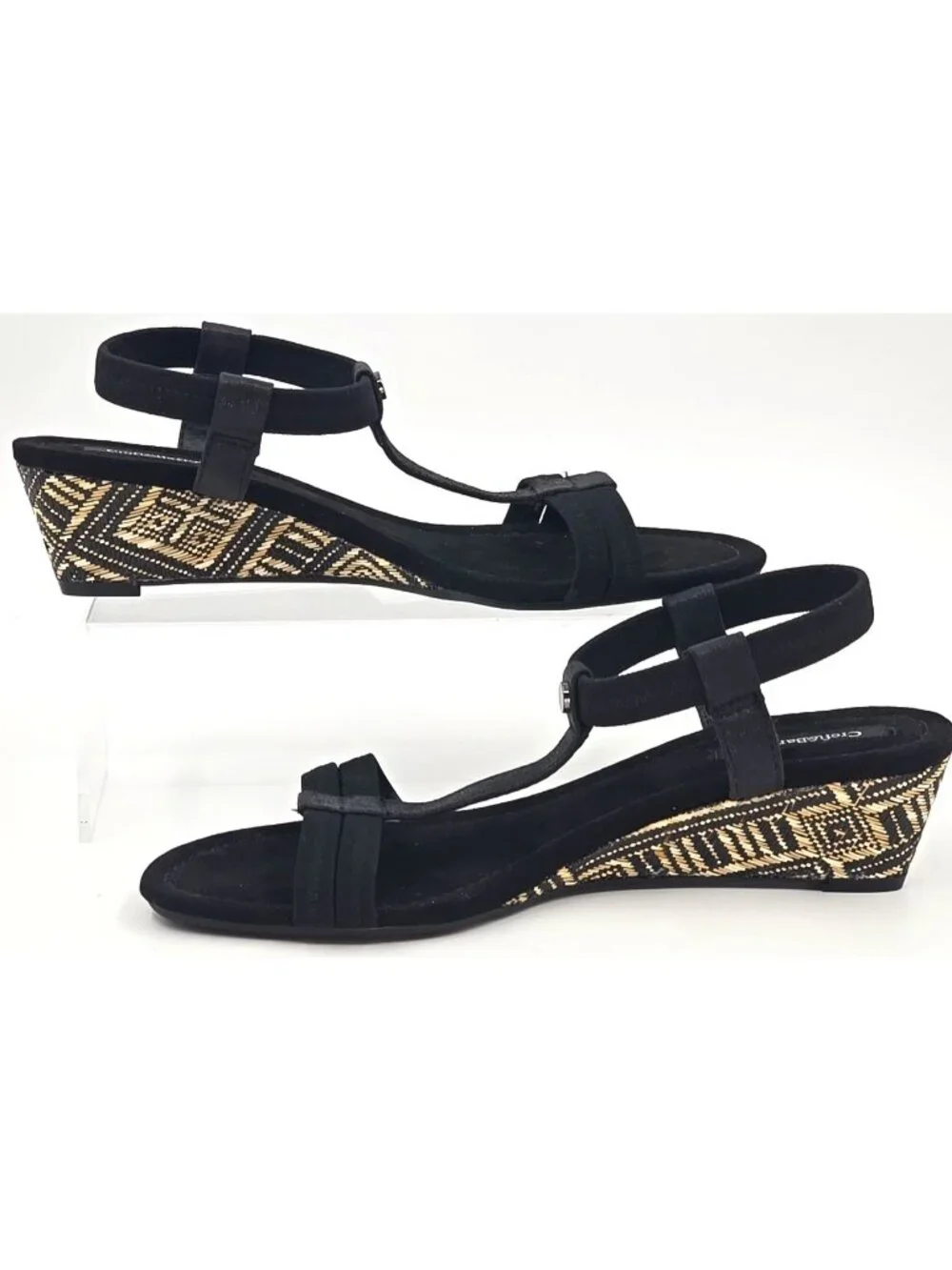 Croft & Barrow Stella Wedge Sandals Strappy Stretch Flexible Outsole Black 8.5 M